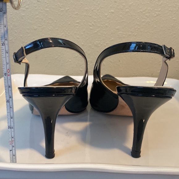 Jon Josef Black Patent Leather Slingbacks with Silver Metallic Snake Toe - Picture 5 of 8